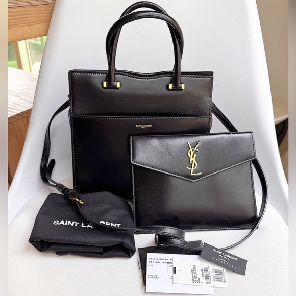 SOLD❤️Saint Laurent YSL Uptown Small Black Monogram Top Handle Bag + Clutch - Picture 5 of 16